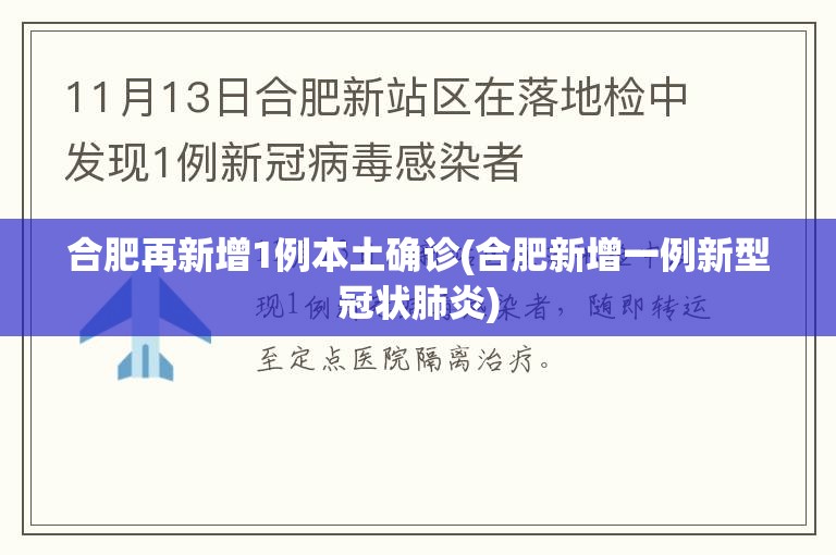 合肥再新增1例本土确诊(合肥新增一例新型冠状肺炎)