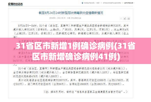 31省区市新增1例确诊病例(31省区市新增确诊病例41例)