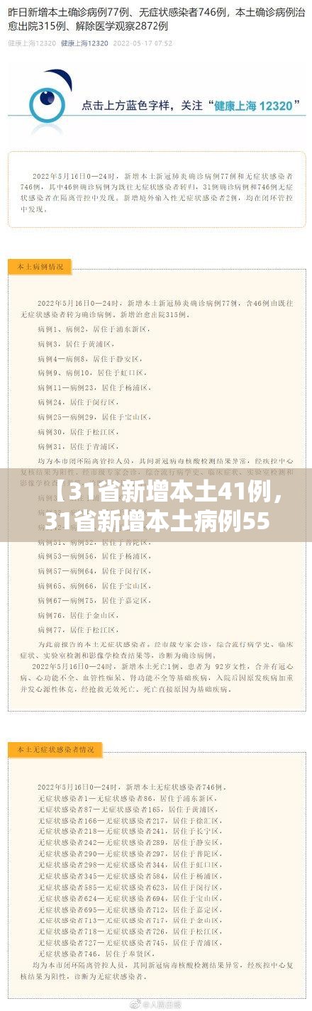 【31省新增本土41例，31省新增本土病例55例】