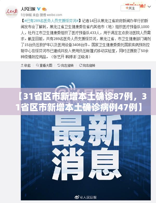 【31省区市新增本土确诊87例,31省区市新增本土确诊病例47例】 【31省区市新增本土确诊87例,31省区市新增本土确诊病例47例】