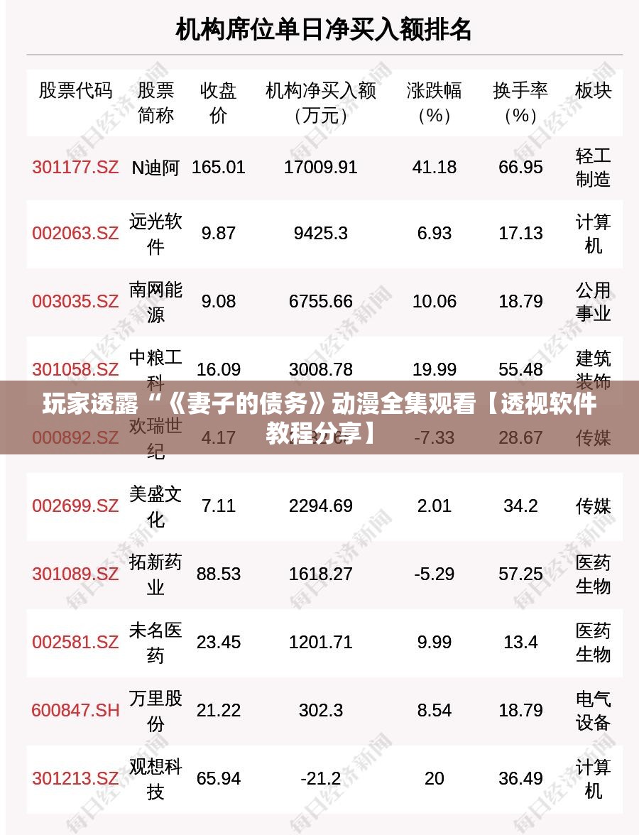 玩家透露“《妻子的债务》动漫全集观看【透视软件教程分享】