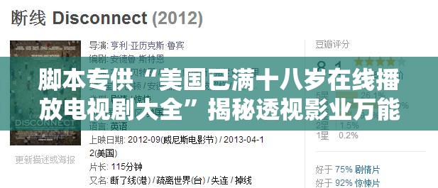 脚本专供“美国已满十八岁在线播放电视剧大全”揭秘透视影业万能影视用法