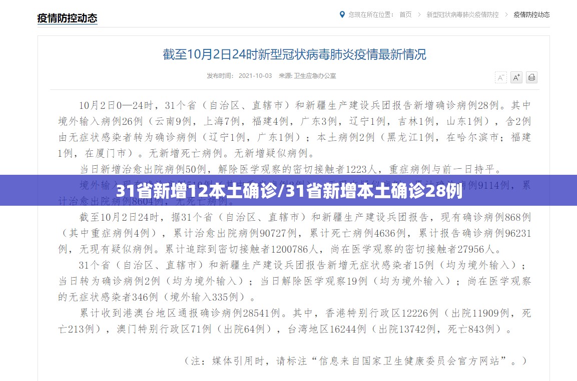 31省新增12本土确诊/31省新增本土确诊28例
