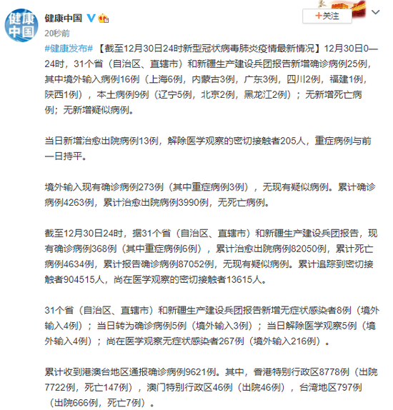31省市昨新增本土死亡3例/31省市新增本土病例 31省市昨新增本土死亡3例/31省市新增本土病例