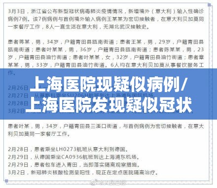 上海医院现疑似病例/上海医院发现疑似冠状病毒病人