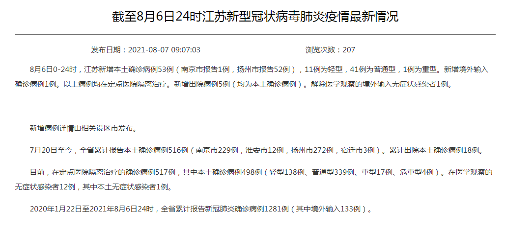 江苏新增本土确诊53例扬州52例(江苏新增61例本土确诊扬州报告58例)