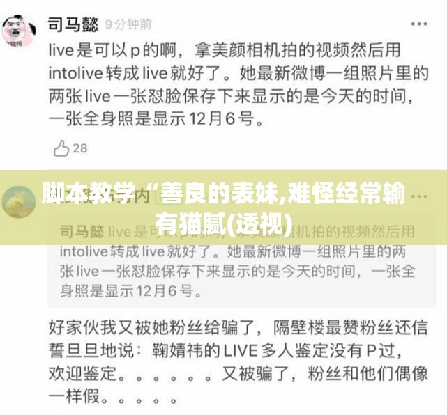 脚本教学“善良的表妹,难怪经常输有猫腻(透视)