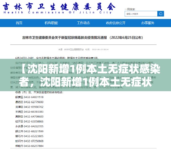 【沈阳新增1例本土无症状感染者，沈阳新增1例本土无症状是哪的】
