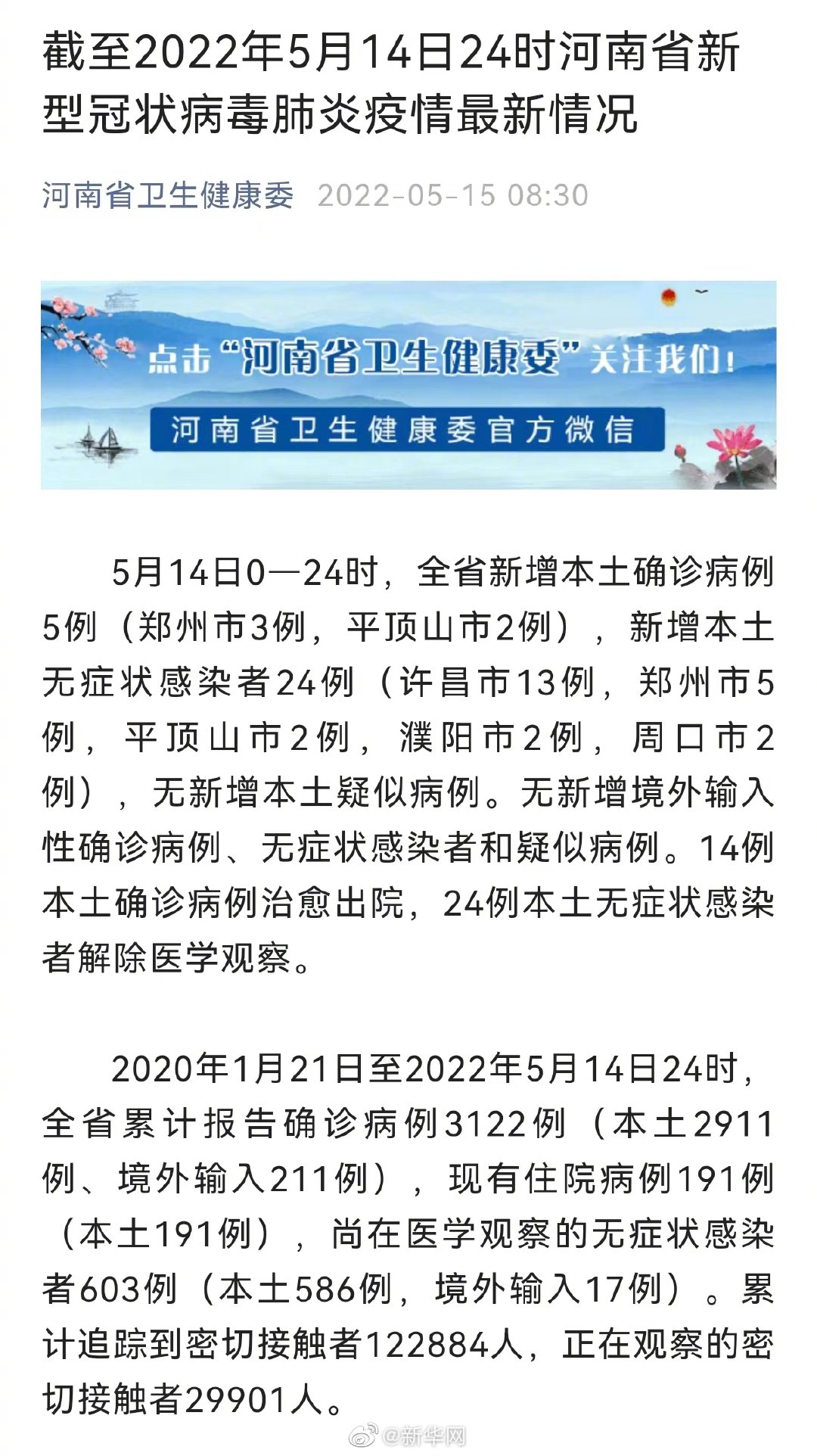 【河南增2例本土确诊15例本土无症状，河南已报告本土确诊90例无症状51例】