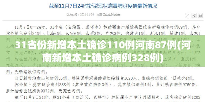 31省份新增本土确诊110例河南87例(河南新增本土确诊病例328例)