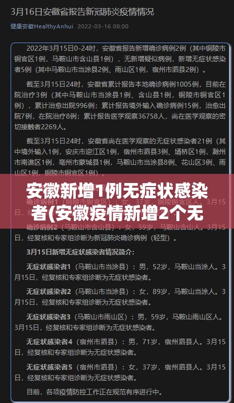 安徽新增1例无症状感染者(安徽疫情新增2个无症状)