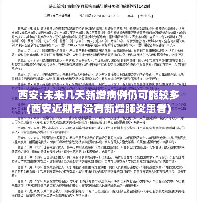 西安:未来几天新增病例仍可能较多(西安近期有没有新增肺炎患者)